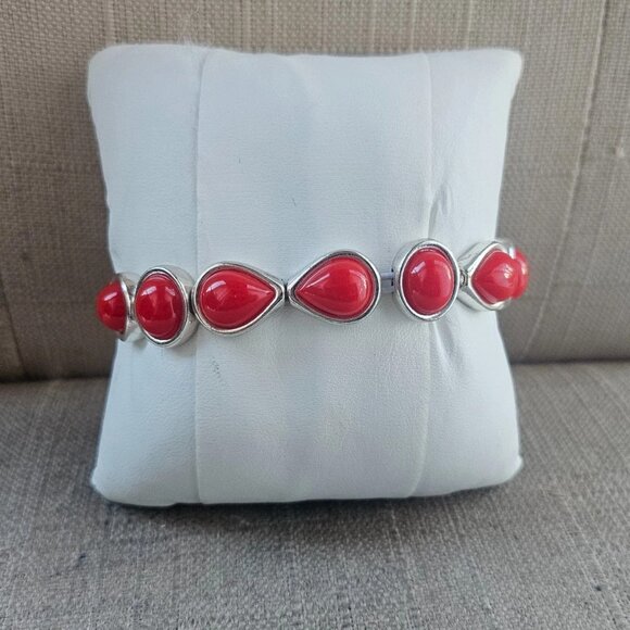 Christmas Bracelet Red Silver Tone Fashion Jewelry Stretched Wrist Band New Unb - Picture 7 of 11